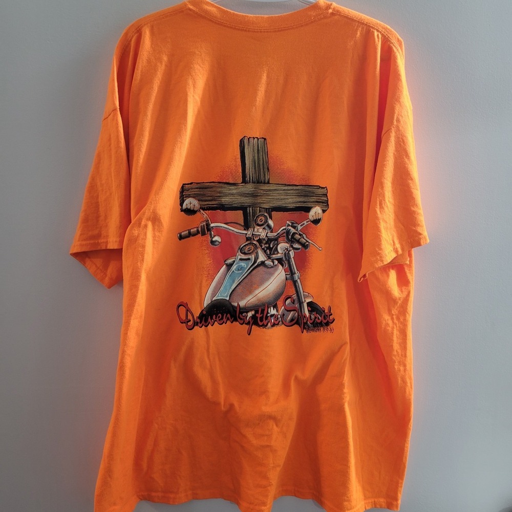 Y2K Got Jesus Driven By Spirit Christian God T-Shirt Men Size 3XL Orange